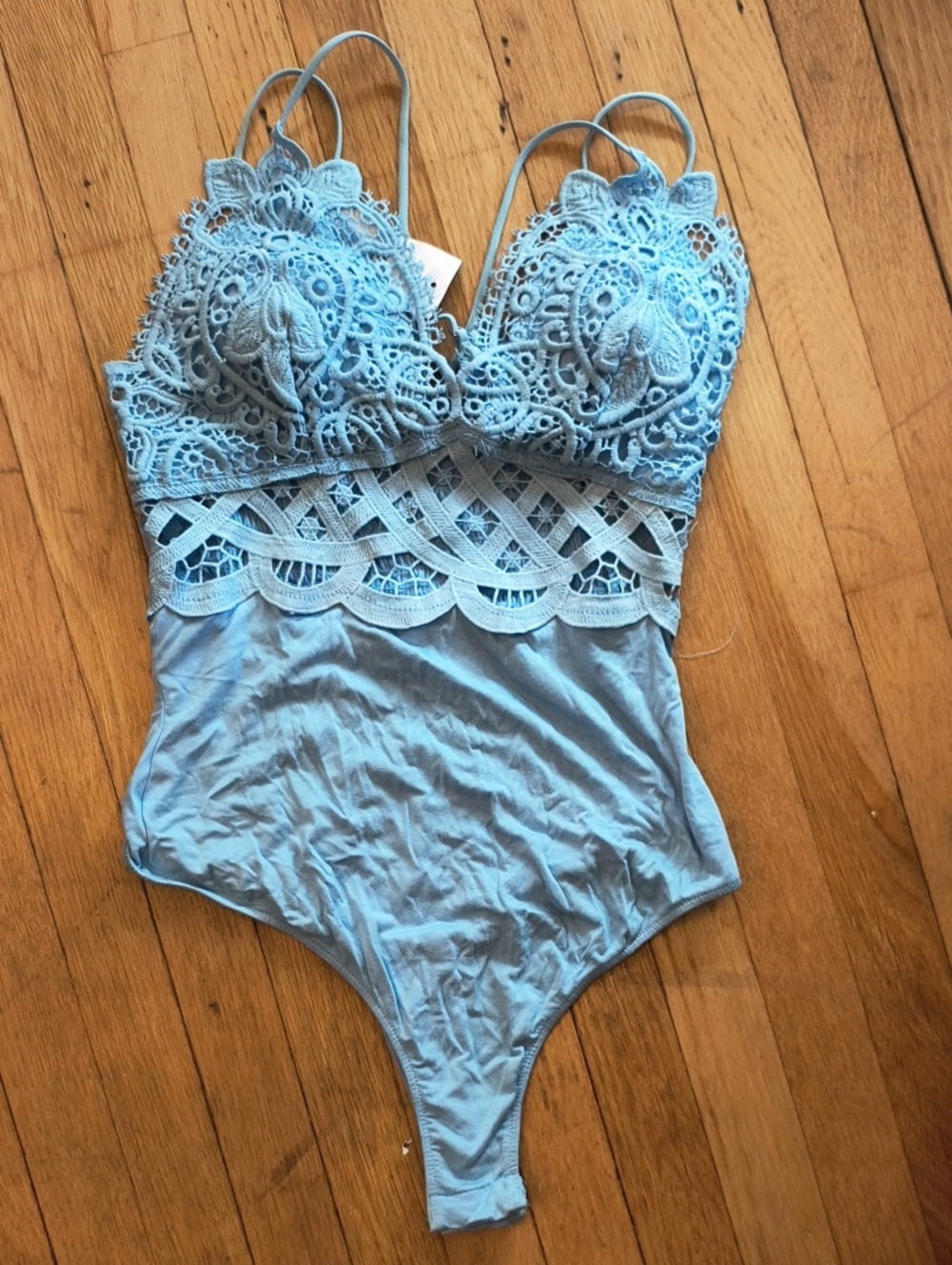 Rue21 Light Blue Lace-Trim  One-Piece Bodysuit
